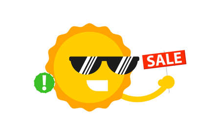 Sale sign with smiling sun icon. Shopping in supermarket, retail vector illustration in flat design.のイラスト素材
