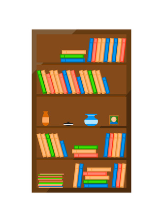 Wooden books cabinet icon. Home furniture vector illustration in flat design.のイラスト素材