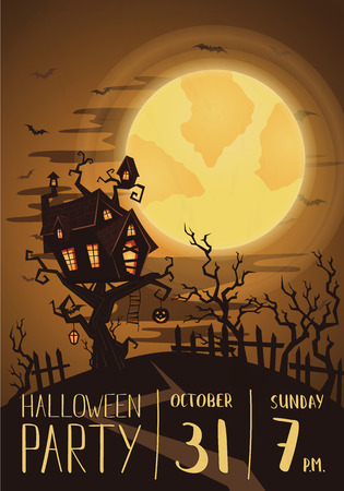 Halloween party poster with spooky castleのイラスト素材