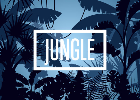 Deep tropical jungle with palm leaves and treesのイラスト素材