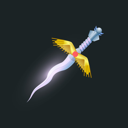 Magic dagger isolated element. Shiny medieval weapon for computer game design. Fight decoration, fantasy battle cartoon object vector illustration.のイラスト素材
