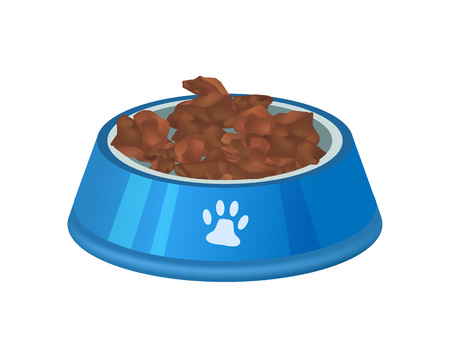 Pet preserved food in plastic bowl icon. Pet store element, vet care accessory isolated vector illustration in flat style.のイラスト素材
