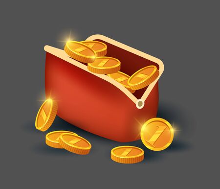 Golden coins in leather purse iconのイラスト素材