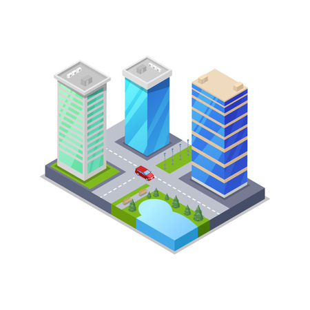 Downtown district isometric 3D icon.のイラスト素材
