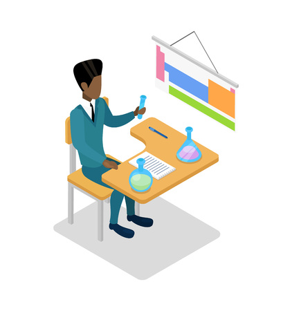 Teacher teaching chemistry isometric icon on white background.のイラスト素材