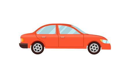 Modern red car isolated vector illustration on white background. Comfortable family auto vehicle, people city transport in flat designのイラスト素材