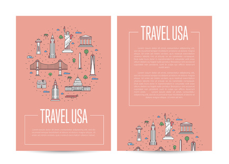 USA country traveling advertising in linear styleのイラスト素材