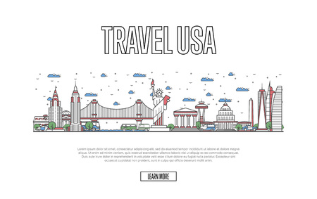 Travel USA poster in linear styleのイラスト素材