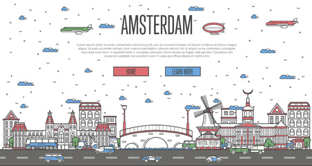 Amsterdam skyline with national famous landmarksのイラスト素材