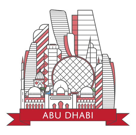 Abu Dhabi poster with famous landmark in linear styleのイラスト素材