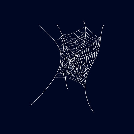 Arachnid creepy cobweb isolated icon on dark background. Abstract design element for halloween holiday banners decoration, web silhouette vector illustration.のイラスト素材