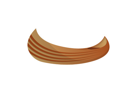 Side view wooden canoe isolated icon. Rafting, kayaking, paddling and canoeing outdoor activity. Extreme water sport, relaxation on river or lake, adventure by boat vector illustration.のイラスト素材
