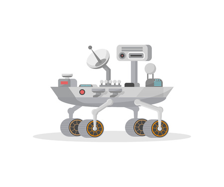 Mars rover with camera and antenna icon. Robotic space autonomous vehicle for planet exploration and cosmic colonization vector illustration in flat style.のイラスト素材