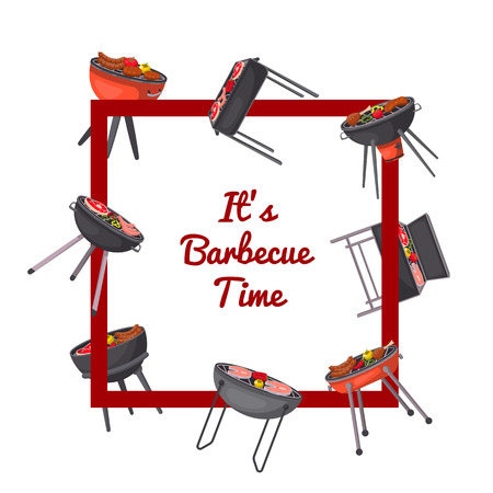 Barbecue time poster with charcoal grillsのイラスト素材