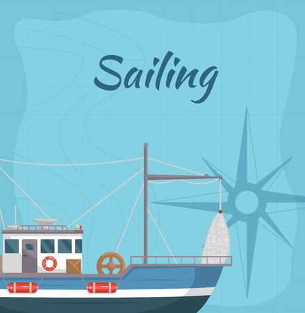 Commercial sailing poster with sea shipのイラスト素材