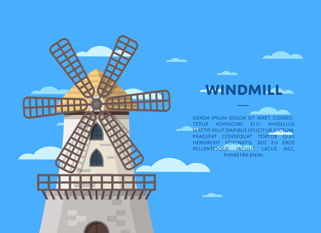 Stone old windmill building on blue sky backgroundのイラスト素材
