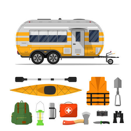Travel life poster with camping trailerのイラスト素材