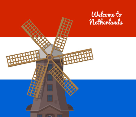Welcome to Netherlands poster with windmillのイラスト素材