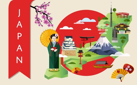 Japan travel concept with famous attractions.の写真素材