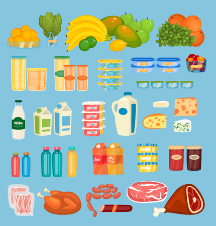 Set of Daily Food Products Vectors in Flat Designのイラスト素材
