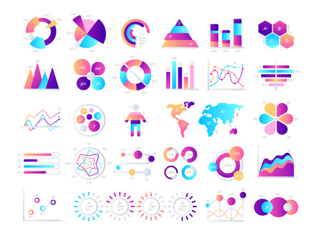 Financial and marketing statistic graphic with charts and diagrams. Business data graphs. Illustration of financial data graph, bar and pie stats.のイラスト素材