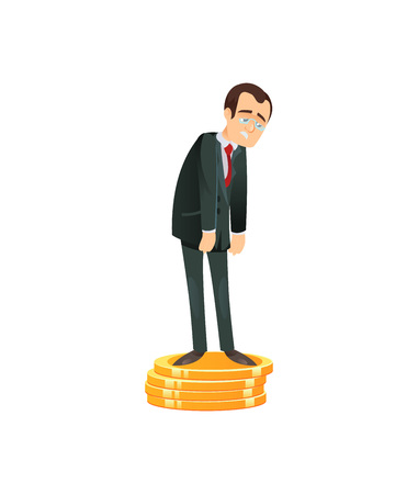 Cartoon man image standing on coins illustrationのイラスト素材