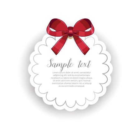 Romantic greeting card template with ribbon vector illustration isolated on white background. Holiday congratulation, event invitation, valentine card.のイラスト素材