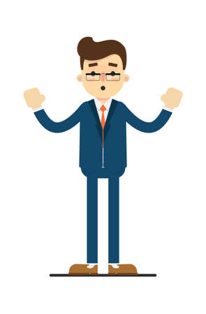 Surprised businessman with hands to side gestureの写真素材