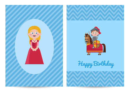 Happy birthday kids postcard with princessのイラスト素材