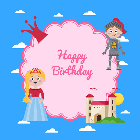 Happy birthday kids postcard with princessのイラスト素材