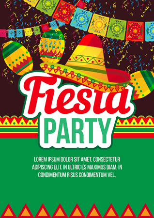 Stylish vector design of bright poster advertising ethnic Fiesta party with bright elements in layout on black and greenのイラスト素材