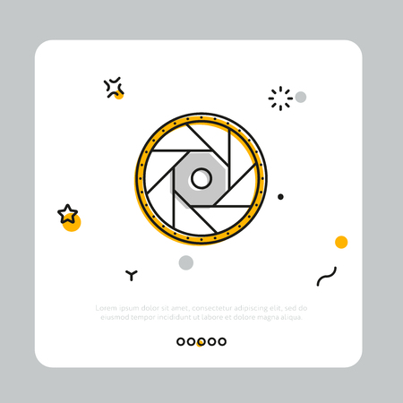 Linear icon of camera lens with closing petals on white square against grayのイラスト素材