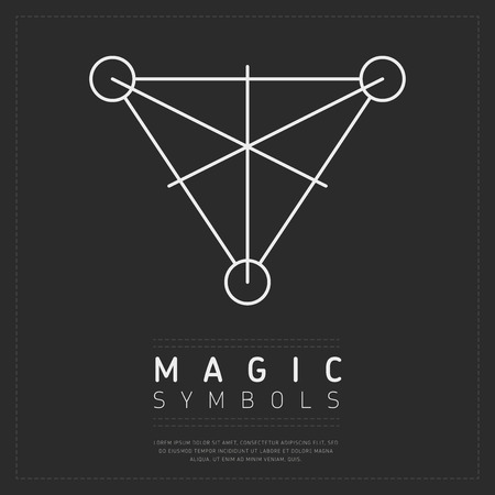 Linear white triangle with lines and circles making spiritual symbol on gray backgroundのイラスト素材