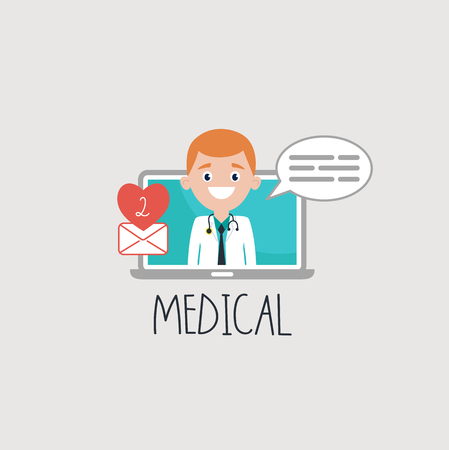 Smiling doctor on laptop with emailのイラスト素材