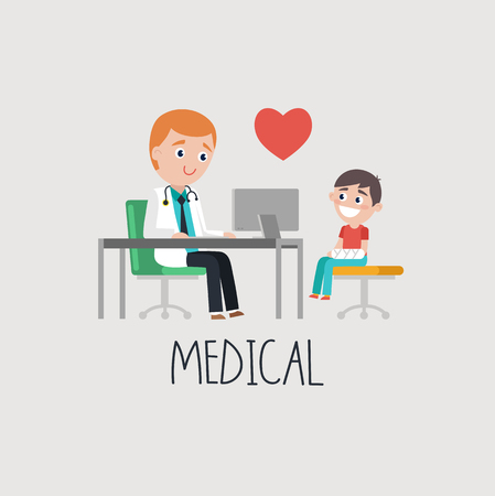 Doctor looking at little boyのイラスト素材