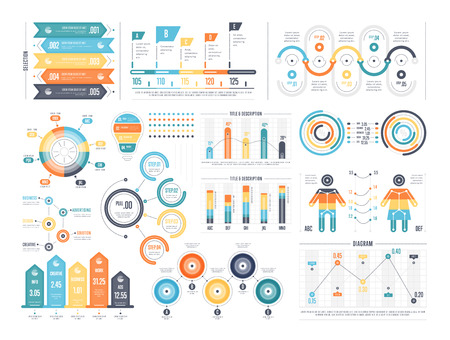 Financial and marketing statistic graphic with charts and diagrams. Business data graphs. Illustration of financial data graph, bar and pie stats.のイラスト素材