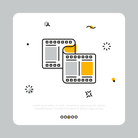 Simple icon of filmstrip in white squareの写真素材