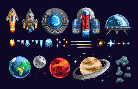 Pixel design of spacecrafts and planets