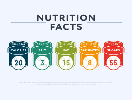 Colorful tags for nutrition information presentationの写真素材