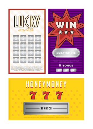 Vector set of multicolored lottery tickets with scratch lines on white backgroundのイラスト素材
