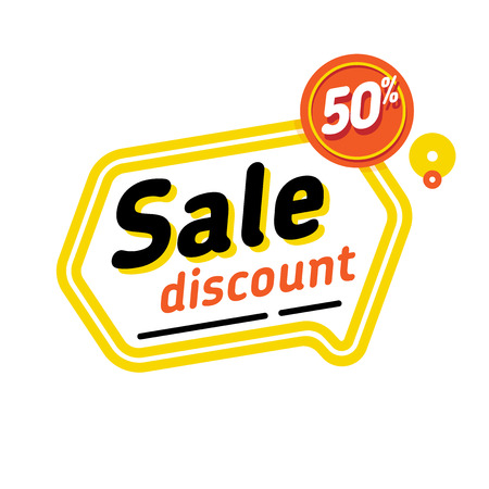 Yellow hexagon speech bubble with 50% discount offer during sale in shopのイラスト素材
