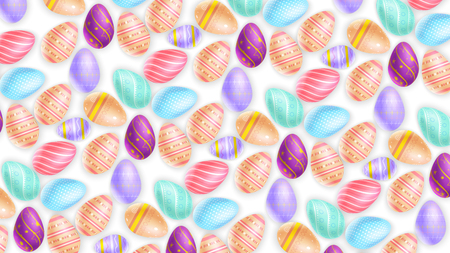 Bunch of various ornamental Easter eggs depicted on white backgroundのイラスト素材