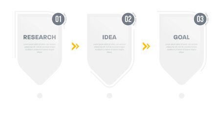Infographic step by step. Business data visualization element of 3 step process from research to goal. Three infograph timeline option with simple design on white backgroundのイラスト素材