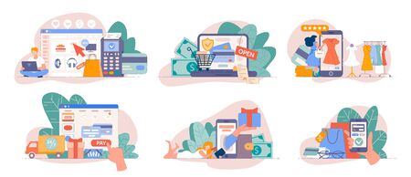 Mobile shopping from smartphone app and pay onlineのイラスト素材