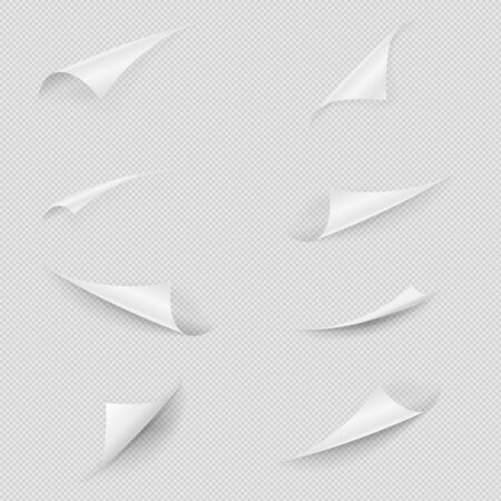 Glossy white paper sheet folded edges setのイラスト素材