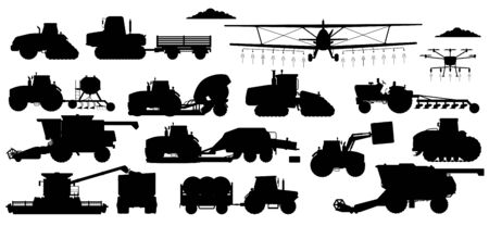 Farming machinery set. Vehicle silhouettesのイラスト素材