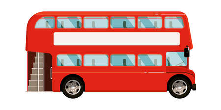 Red double-decker bus icon on white backgroundのイラスト素材