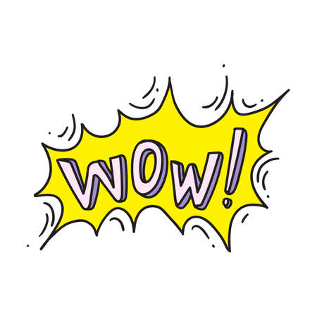 Wow word in speech bubble. Isolated comic cartoon speech bubble icon with text. Vector awe or surprise expression with explosion effect designのイラスト素材