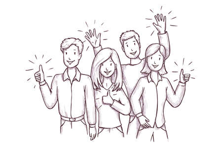 Happy smiling people gesturing thumbs-up sketchのイラスト素材