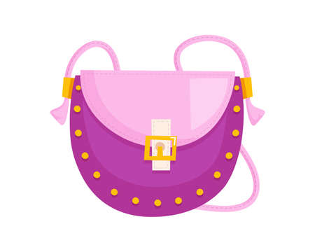 Woman saddle bag. Isolated female fashion accessory. Beautiful woman handbag glamour style design with shoulder strap and buckle. Pink lady saddle hand bag iconのイラスト素材